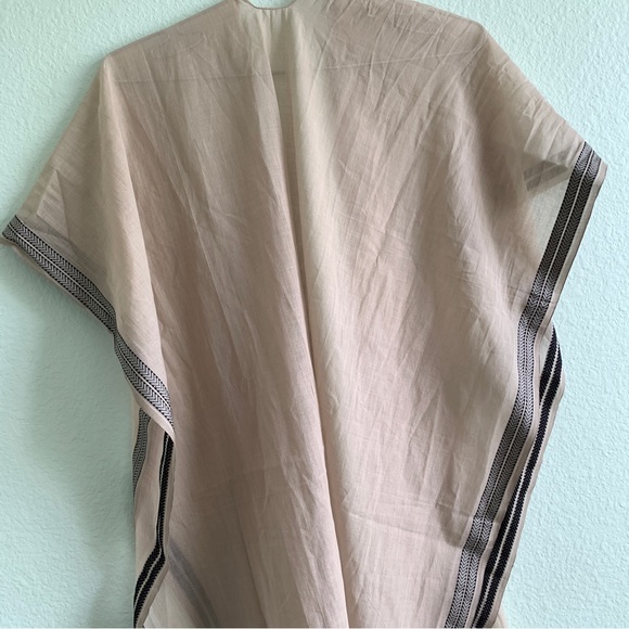 EILEEN FISHER 100% organic cotton embroidered hem serape scarf poncho shawl OS - Picture 15 of 16